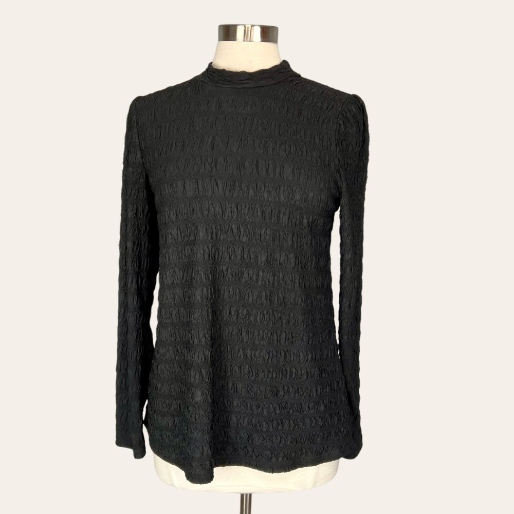 Jade Melody Tam Womens Black Mock Neck Top Long Sleeve Textured size Small